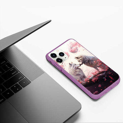 Чехол iPhone 11 Pro матовый Волчья гармония / 3D-Фиолетовый – фото 3