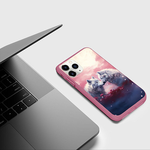 Чехол iPhone 11 Pro матовый Волчья пара / 3D-Малиновый – фото 3