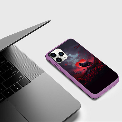 Чехол iPhone 11 Pro матовый Волчица на фоне сердца / 3D-Фиолетовый – фото 3