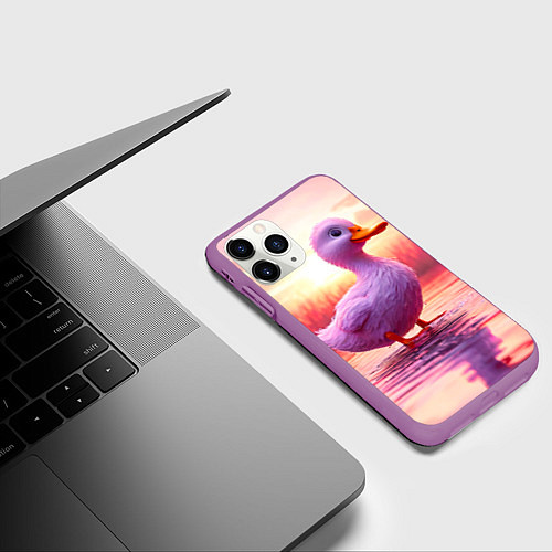 Чехол iPhone 11 Pro матовый Уточка на розовом озере / 3D-Фиолетовый – фото 3