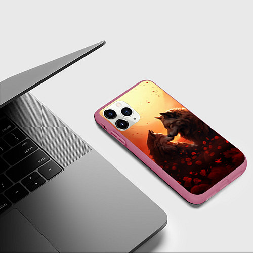 Чехол iPhone 11 Pro матовый Волчья страсть / 3D-Малиновый – фото 3