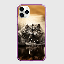 Чехол iPhone 11 Pro матовый Любовь волка и волчицы, цвет: 3D-фиолетовый