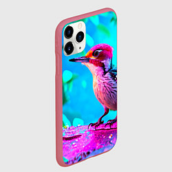 Чехол iPhone 11 Pro матовый Дятел и яркий пейзаж, цвет: 3D-малиновый — фото 2
