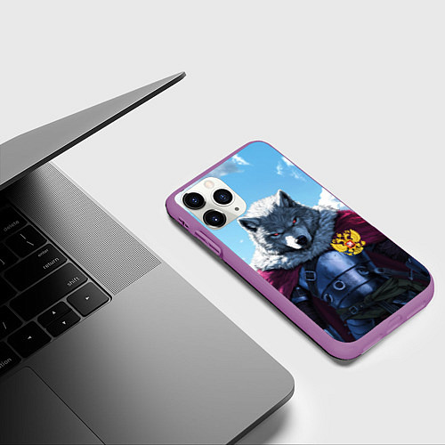Чехол iPhone 11 Pro матовый Волк русский защитник / 3D-Фиолетовый – фото 3