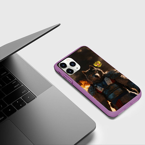 Чехол iPhone 11 Pro матовый Русский волк - сибирский страж / 3D-Фиолетовый – фото 3