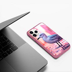 Чехол iPhone 11 Pro матовый Чайка на розовом, цвет: 3D-малиновый — фото 2