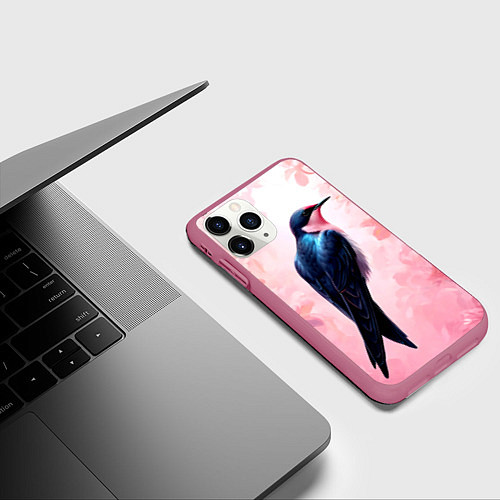 Чехол iPhone 11 Pro матовый Ласточка в розовом / 3D-Малиновый – фото 3