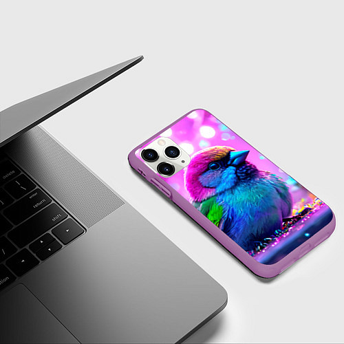 Чехол iPhone 11 Pro матовый Неоновый воробей / 3D-Фиолетовый – фото 3
