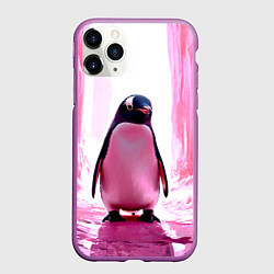Чехол iPhone 11 Pro матовый Пингвин в розовом, цвет: 3D-фиолетовый