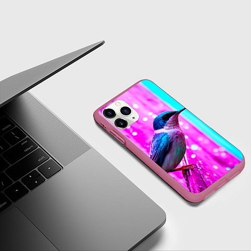 Чехол iPhone 11 Pro матовый Ласточка на фиолетовой стене / 3D-Малиновый – фото 3