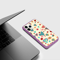 Чехол iPhone 11 Pro матовый Цветные сердечки, цвет: 3D-фиолетовый — фото 2