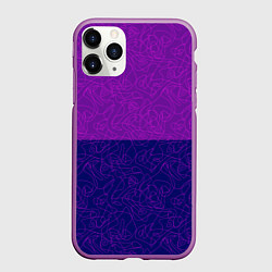 Чехол iPhone 11 Pro матовый Фиолетовый синий узор с абстрактными линиями, цвет: 3D-фиолетовый