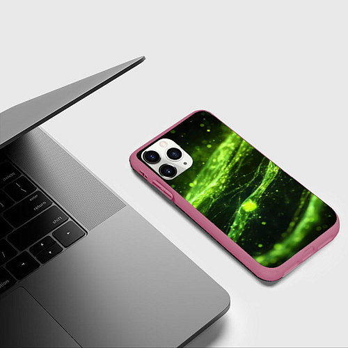 Чехол iPhone 11 Pro матовый Текстура зеленая жидкость / 3D-Малиновый – фото 3