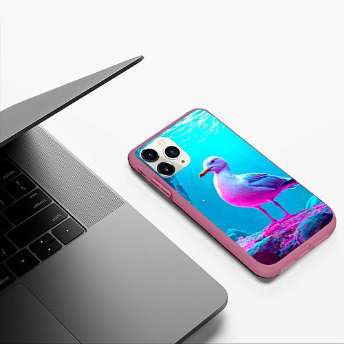 Чехол iPhone 11 Pro матовый Подводная чайка / 3D-Малиновый – фото 3