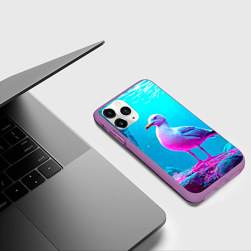 Чехол iPhone 11 Pro матовый Подводная чайка / 3D-Фиолетовый – фото 3