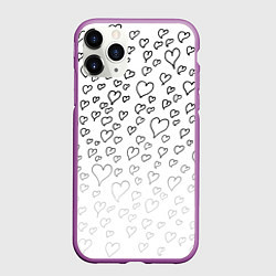 Чехол iPhone 11 Pro матовый Рисованные сердца, цвет: 3D-фиолетовый