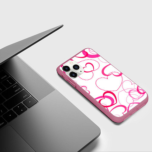 Чехол iPhone 11 Pro матовый Подборка сердец / 3D-Малиновый – фото 3