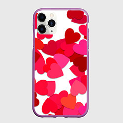Чехол iPhone 11 Pro матовый Сердца россыпь, цвет: 3D-фиолетовый