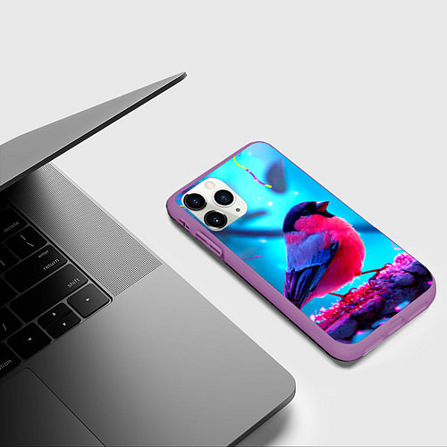 Чехол iPhone 11 Pro матовый Розовый снегирь / 3D-Фиолетовый – фото 3