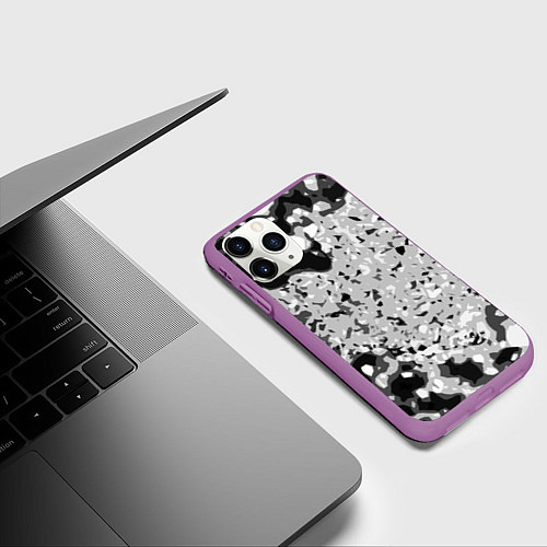 Чехол iPhone 11 Pro матовый Чёрно-белая абстракция / 3D-Фиолетовый – фото 3