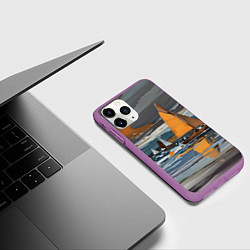 Чехол iPhone 11 Pro матовый Живопись с парусниками, цвет: 3D-фиолетовый — фото 2