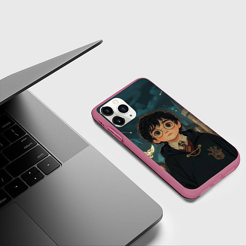 Чехол iPhone 11 Pro матовый Гарри Поттер и замки / 3D-Малиновый – фото 3