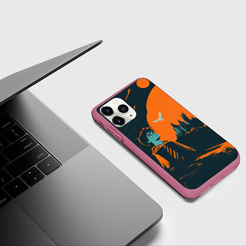 Чехол iPhone 11 Pro матовый Гарри Поттер черно-оранжевый фон / 3D-Малиновый – фото 3