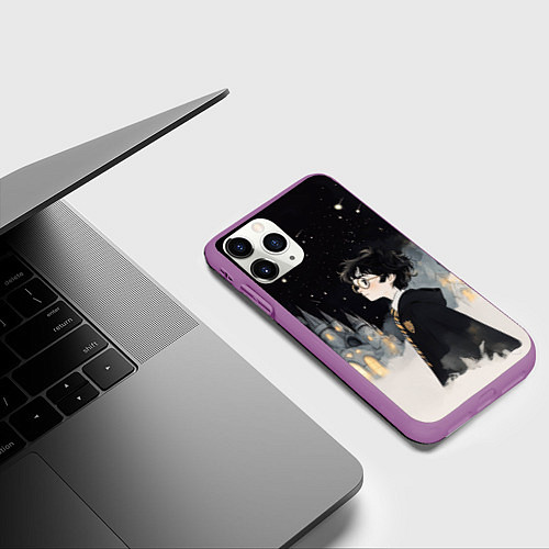 Чехол iPhone 11 Pro матовый Гарри Поттер в черной мантии / 3D-Фиолетовый – фото 3