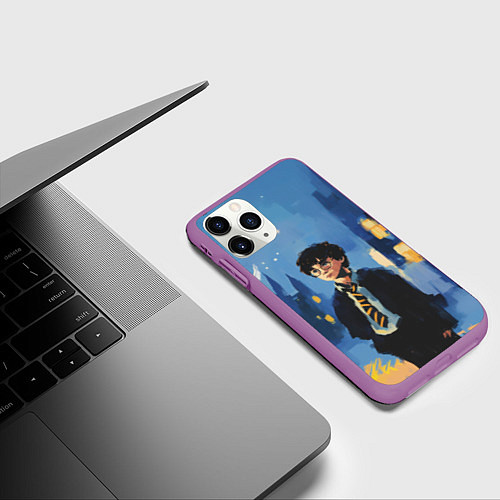 Чехол iPhone 11 Pro матовый Гарри Поттер рисунок акварелью / 3D-Фиолетовый – фото 3