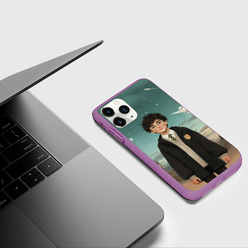 Чехол iPhone 11 Pro матовый Гарри Поттер и белая сова / 3D-Фиолетовый – фото 3