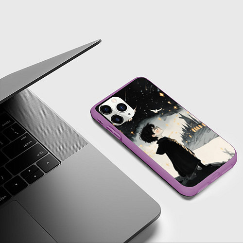 Чехол iPhone 11 Pro матовый Гарри Поттер и совы / 3D-Фиолетовый – фото 3