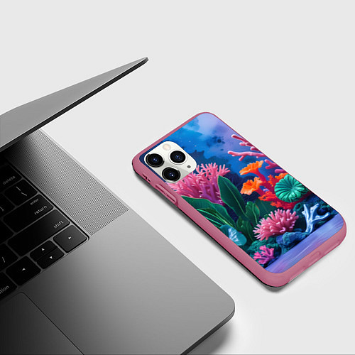 Чехол iPhone 11 Pro матовый Подводные кораллы / 3D-Малиновый – фото 3