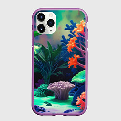 Чехол iPhone 11 Pro матовый Морское дно с кораллами, цвет: 3D-фиолетовый