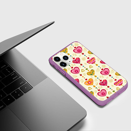 Чехол iPhone 11 Pro матовый Сердечки подборка / 3D-Фиолетовый – фото 3