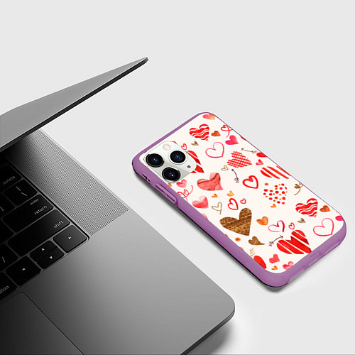Чехол iPhone 11 Pro матовый Любовный паттерн / 3D-Фиолетовый – фото 3