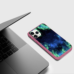 Чехол iPhone 11 Pro матовый Зеленые языки пламени, цвет: 3D-малиновый — фото 2