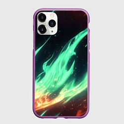 Чехол iPhone 11 Pro матовый Зеленое абстрактное пламя, цвет: 3D-фиолетовый