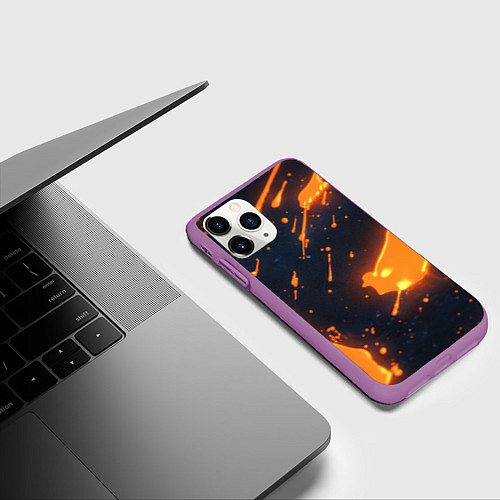Чехол iPhone 11 Pro матовый Оранжевая краска в движении / 3D-Фиолетовый – фото 3