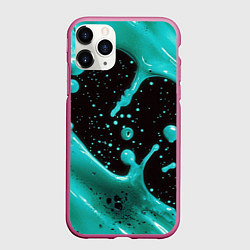 Чехол iPhone 11 Pro матовый Голубая краска и капли, цвет: 3D-малиновый