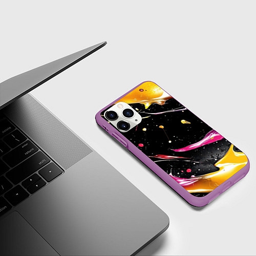 Чехол iPhone 11 Pro матовый Мазки краски на черном / 3D-Фиолетовый – фото 3