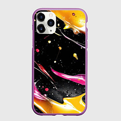 Чехол iPhone 11 Pro матовый Мазки краски на черном, цвет: 3D-фиолетовый