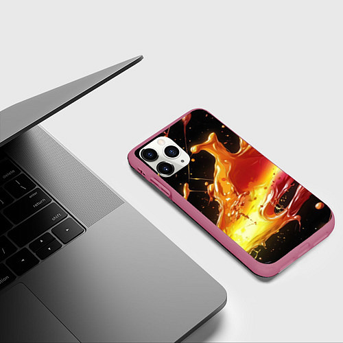 Чехол iPhone 11 Pro матовый Динамичная краска текстура / 3D-Малиновый – фото 3