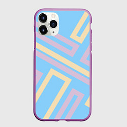 Чехол iPhone 11 Pro матовый Прямоугольники по диагонали-голубой, бежевый, цвет: 3D-фиолетовый