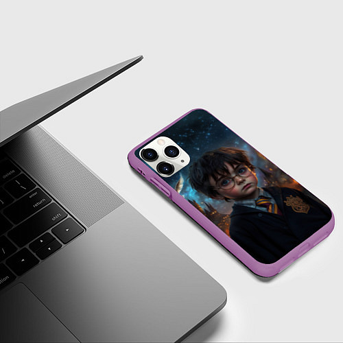 Чехол iPhone 11 Pro матовый Гарри Поттер и замки на фоне / 3D-Фиолетовый – фото 3