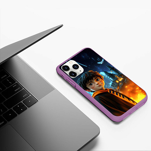 Чехол iPhone 11 Pro матовый Гарри Поттер замок в небе / 3D-Фиолетовый – фото 3