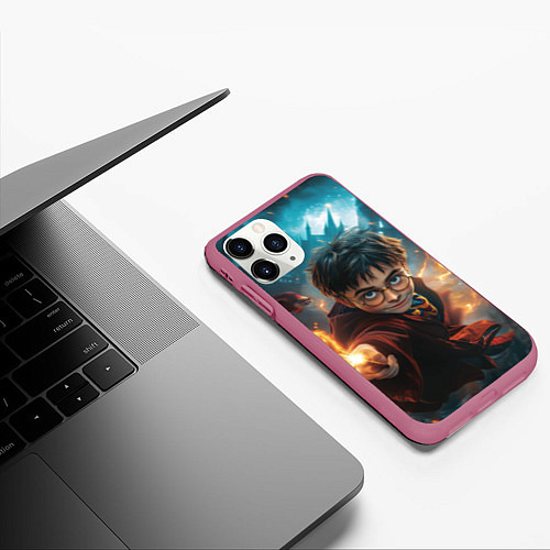 Чехол iPhone 11 Pro матовый Гарри Поттер - магия / 3D-Малиновый – фото 3