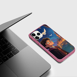 Чехол iPhone 11 Pro матовый Удивленный Гарри Поттер и сова, цвет: 3D-малиновый — фото 2