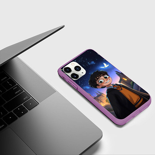 Чехол iPhone 11 Pro матовый Счастливый Гарри Поттер / 3D-Фиолетовый – фото 3