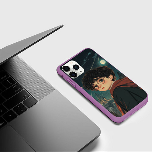Чехол iPhone 11 Pro матовый Гарри Поттер и ночной город / 3D-Фиолетовый – фото 3