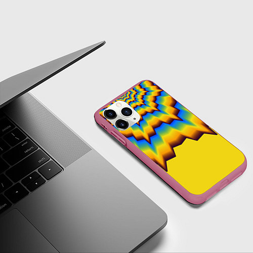 Чехол iPhone 11 Pro матовый Узоры на желтом / 3D-Малиновый – фото 3